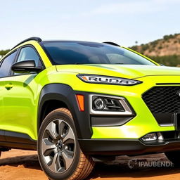 A vibrant lime green 2020 Hyundai Kona, showcasing its sleek and modern design