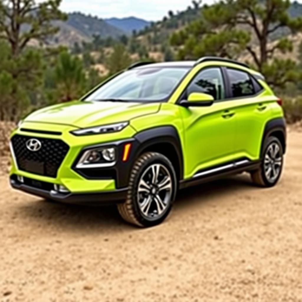 A vibrant lime green 2020 Hyundai Kona, showcasing its sleek and modern design