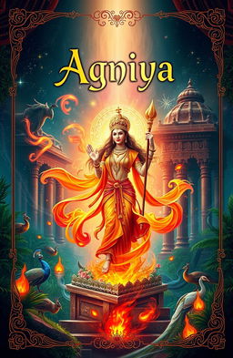 A captivating and mystical cover design for a fantasy storybook titled 'Agniya', inspired by Indian mythology