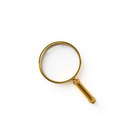 A clean and elegant image showcasing a 3D golden magnifying glass prominently placed in the center of a white screen