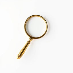 A clean and elegant image showcasing a 3D golden magnifying glass prominently placed in the center of a white screen