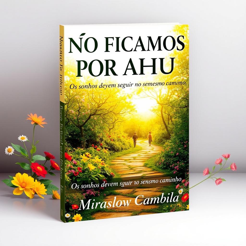 A creative book cover for "NÃO FICAMOS POR AQUI" featuring the subtitle "Os sonhos devem seguir no mesmo caminho" by Miraslov Cambila