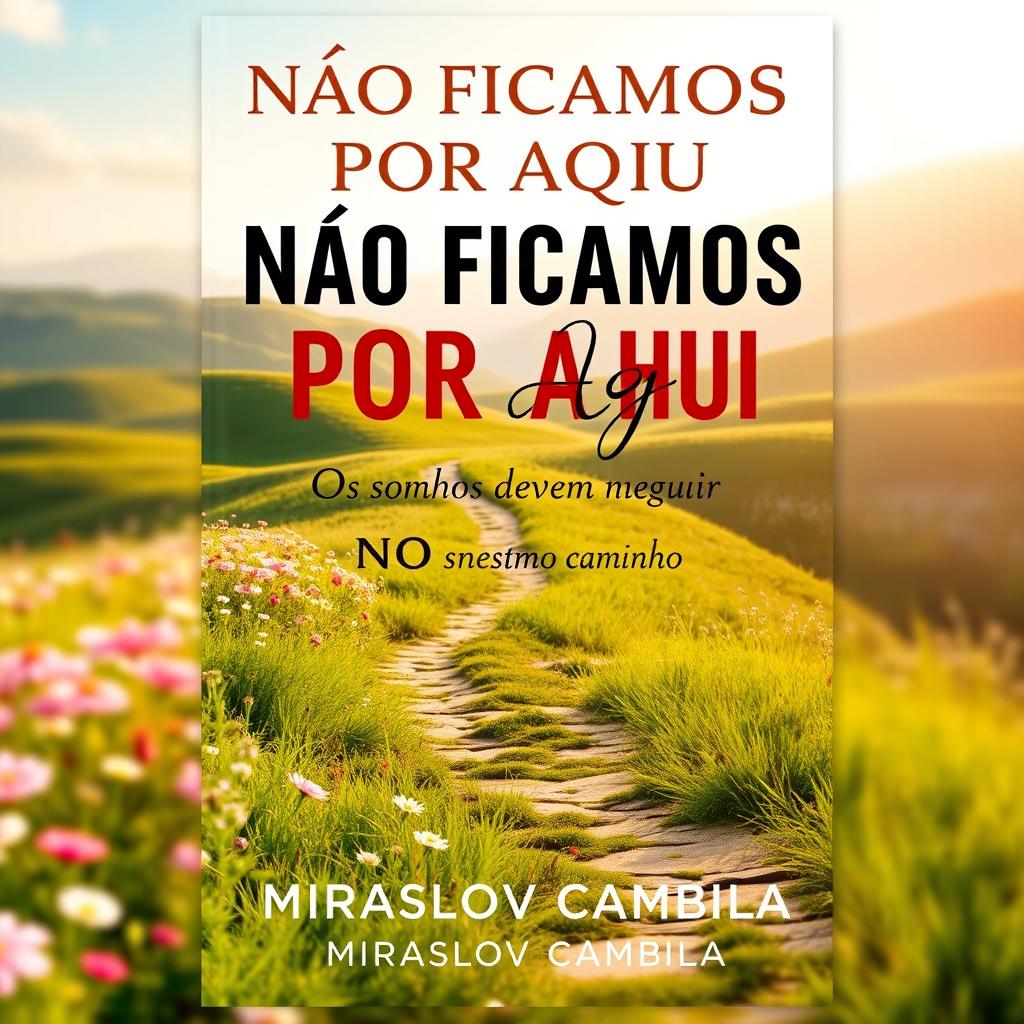 An engaging book cover for "NÃO FICAMOS POR AQUI" featuring the subtitle "Os sonhos devem seguir no mesmo caminho" by Miraslov Cambila