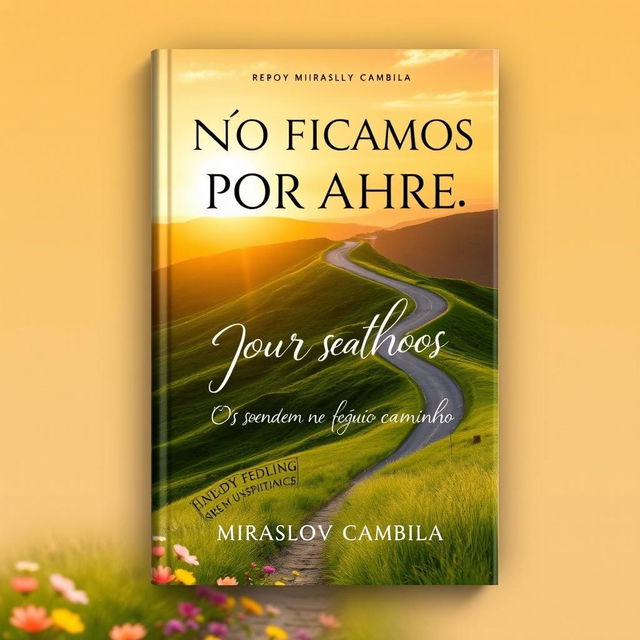 A captivating book cover design for "NÃO FICAMOS POR AQUI" featuring the subtitle "Os sonhos devem seguir no mesmo caminho" by Miraslov Cambila