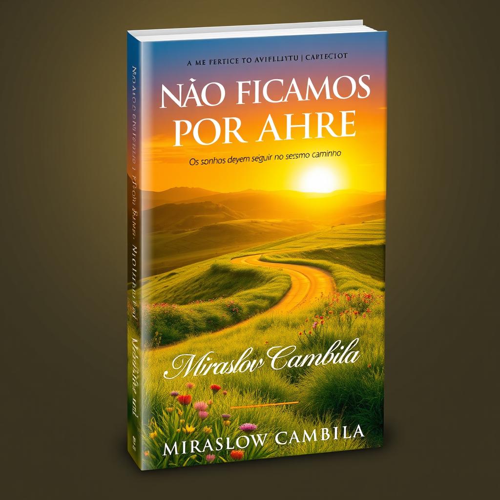 A captivating book cover design for "NÃO FICAMOS POR AQUI" featuring the subtitle "Os sonhos devem seguir no mesmo caminho" by Miraslov Cambila