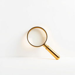 A pristine white screen featuring a stunning 3D golden magnifying glass positioned prominently in the center