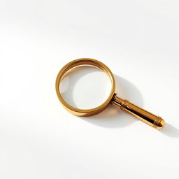 A pristine white screen featuring a stunning 3D golden magnifying glass positioned prominently in the center