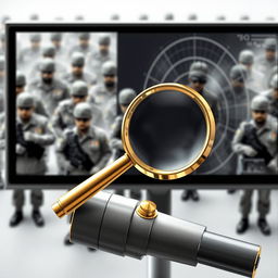 A detailed background depicting IRGC military personnel in a soft pale gray tone, showcasing their uniforms and an air of authority and discipline