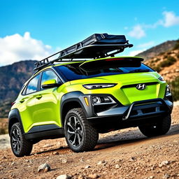 A stunning offroad scene featuring a lime green 2020 Hyundai Kona