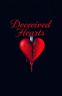 The title 'Deceived Hearts' beautifully depicted in elegant red calligraphy against a rich navy blue background