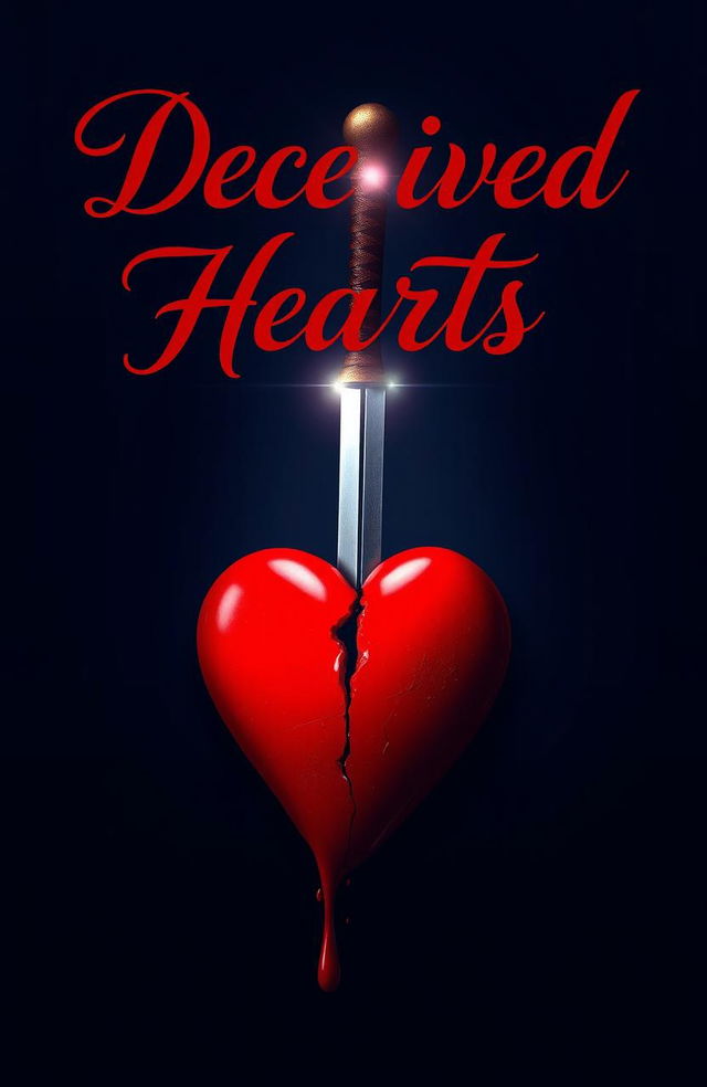 The title 'Deceived Hearts' beautifully depicted in elegant red calligraphy against a rich navy blue background