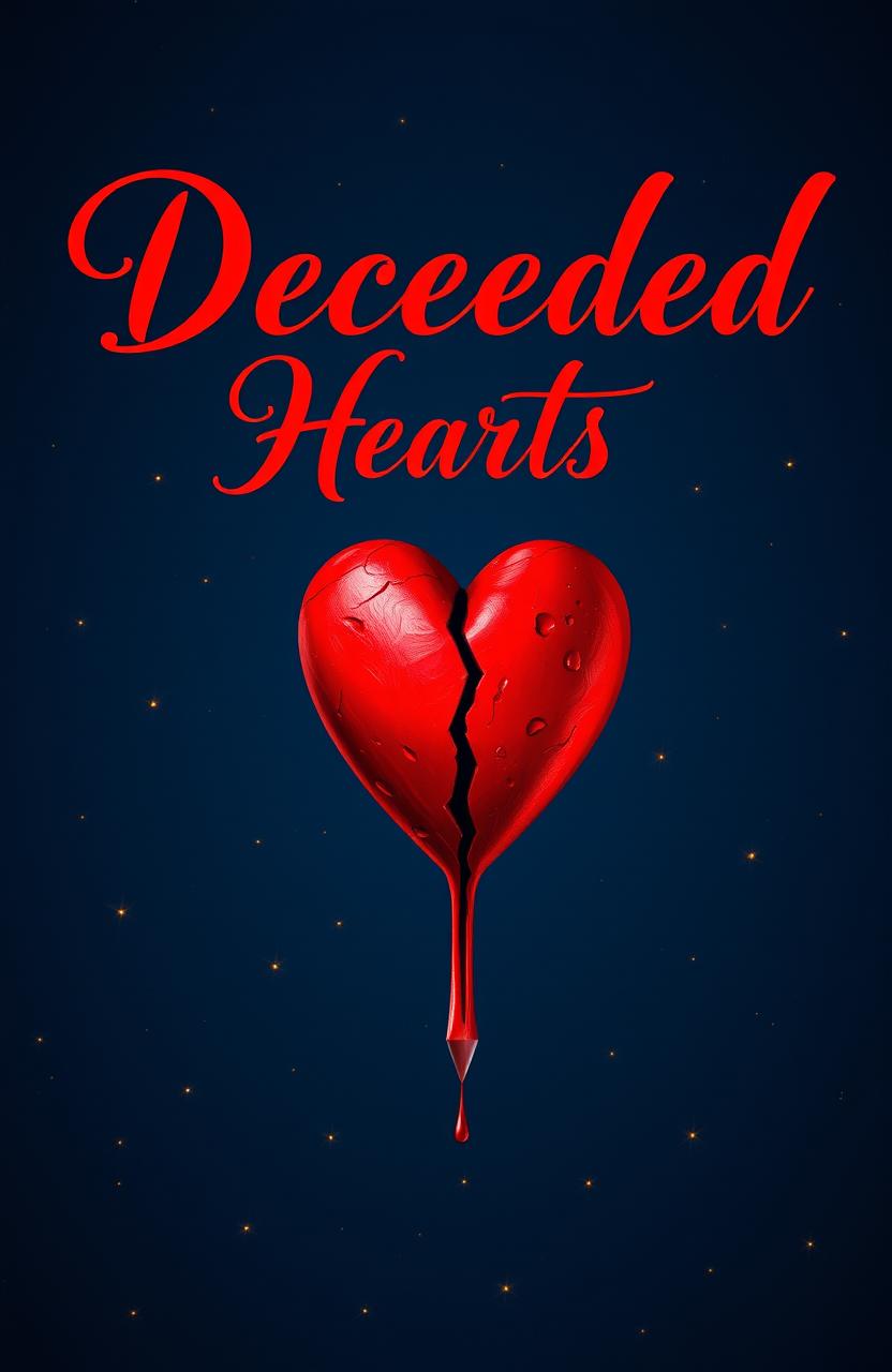 The title 'Deceived Hearts' beautifully rendered in elegant red calligraphy, prominently displayed against a rich navy blue background