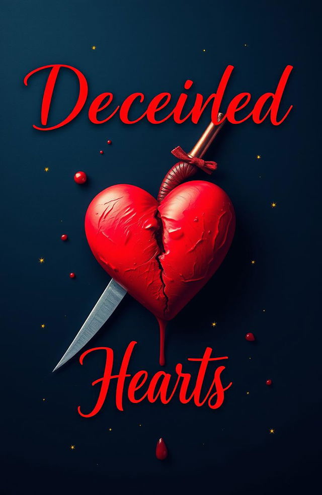 The title 'Deceived Hearts' beautifully rendered in elegant red calligraphy, prominently displayed against a rich navy blue background