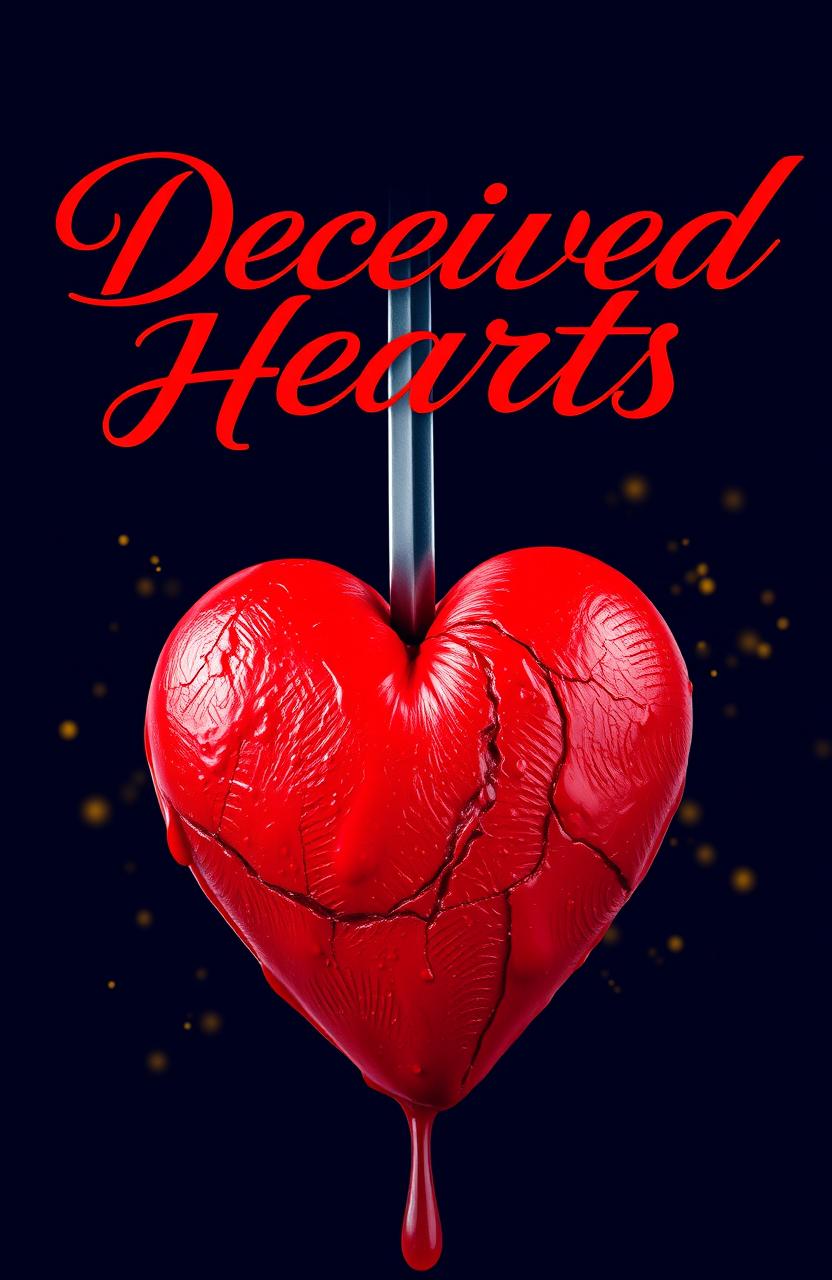 A striking image featuring the title 'Deceived Hearts' written in elegant, flowing calligraphy in bright red