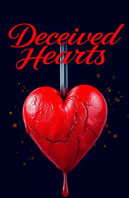 A striking image featuring the title 'Deceived Hearts' written in elegant, flowing calligraphy in bright red