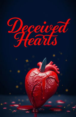 A striking image featuring the title 'Deceived Hearts' written in elegant, flowing calligraphy in bright red