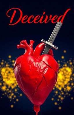 A striking image featuring the title 'Deceived Hearts' written in elegant, flowing calligraphy in bright red