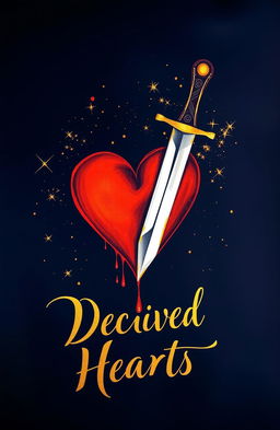 A captivating artwork titled 'Deceived Hearts' beautifully rendered in elegant gold calligraphy