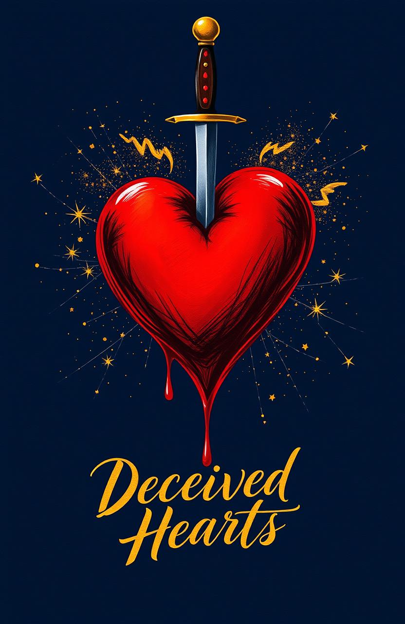 A captivating artwork titled 'Deceived Hearts' beautifully rendered in elegant gold calligraphy