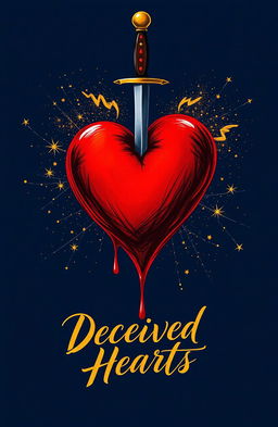 A captivating artwork titled 'Deceived Hearts' beautifully rendered in elegant gold calligraphy