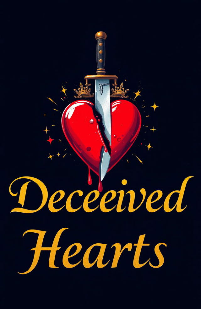 A striking graphic titled 'Deceived Hearts' featuring the words written in elegant gold calligraphy prominently in the foreground