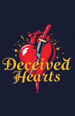 A striking graphic titled 'Deceived Hearts' featuring the words written in elegant gold calligraphy prominently in the foreground