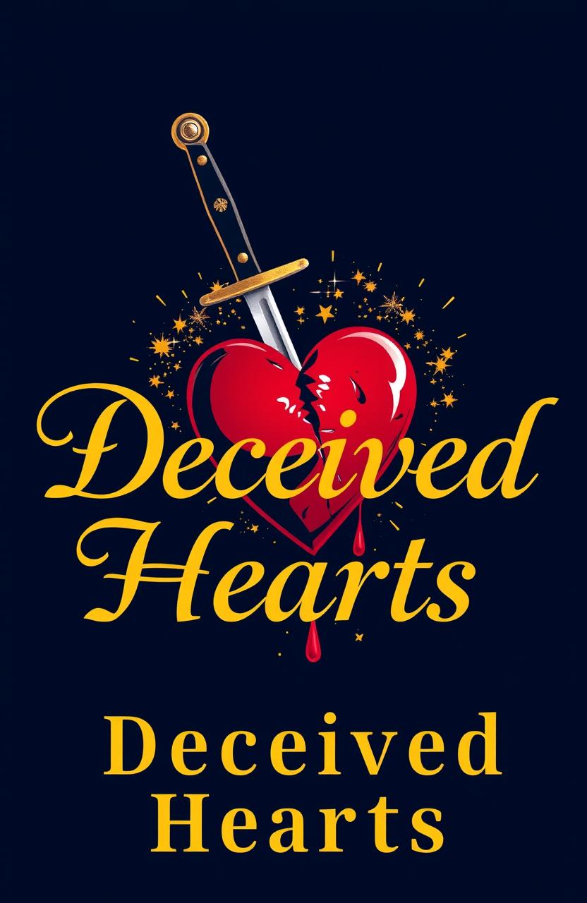 A striking graphic titled 'Deceived Hearts' featuring the words written in elegant gold calligraphy prominently in the foreground
