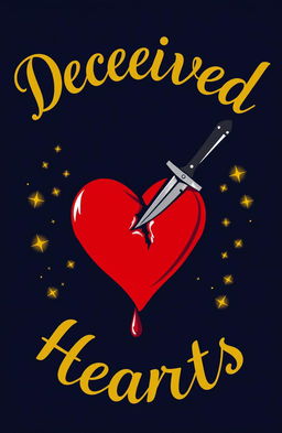 A striking graphic titled 'Deceived Hearts' featuring the words written in elegant gold calligraphy prominently in the foreground