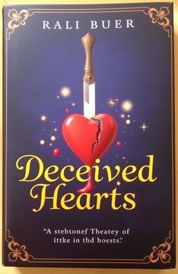 A fantasy book cover titled 'Deceived Hearts', featuring the title written in elegant gold calligraphy prominently in the foreground