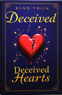 A fantasy book cover titled 'Deceived Hearts', featuring the title written in elegant gold calligraphy prominently in the foreground