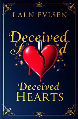 A fantasy book cover titled 'Deceived Hearts', featuring the title written in elegant gold calligraphy prominently in the foreground
