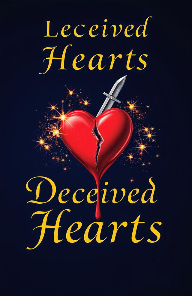 A fantasy book cover titled 'Deceived Hearts', featuring the title written in elegant gold calligraphy prominently in the foreground