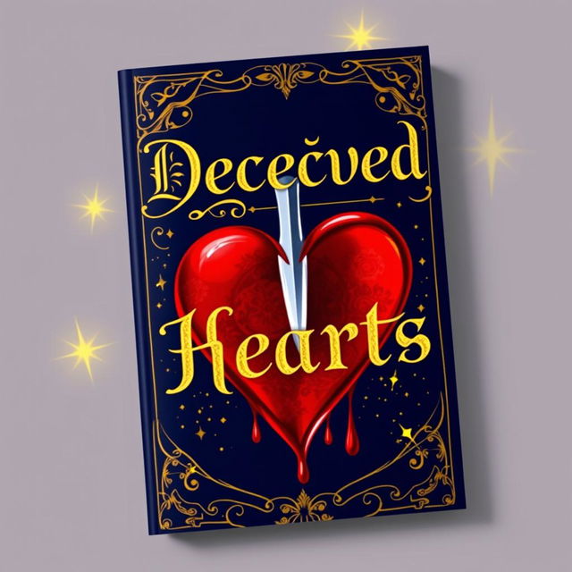 A book cover titled 'Deceived Hearts' prominently featuring the title written in elegant gold calligraphy