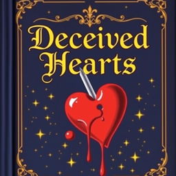 A book cover titled 'Deceived Hearts' prominently featuring the title written in elegant gold calligraphy