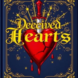 A book cover titled 'Deceived Hearts' prominently featuring the title written in elegant gold calligraphy