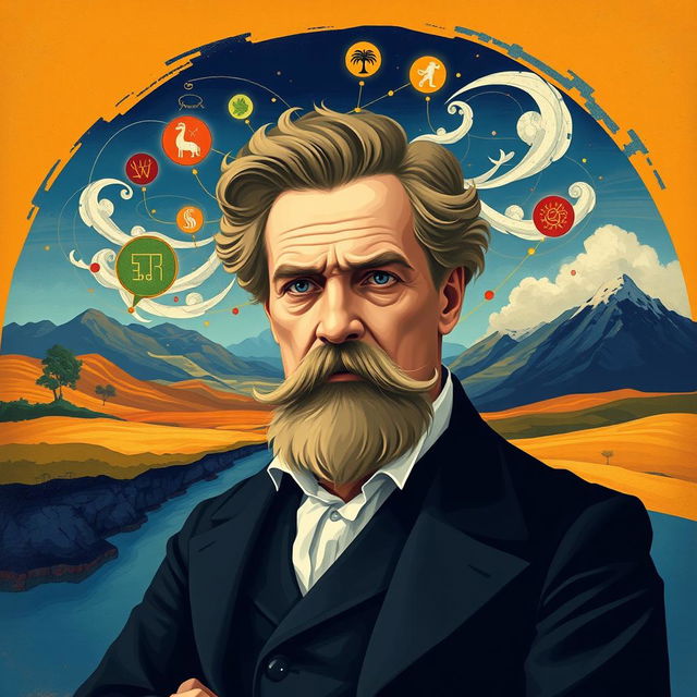 A vivid and imaginative representation of the philosopher Friedrich Nietzsche