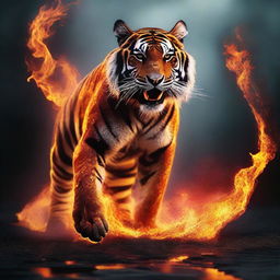 Generate an image of a Bengal tiger formed entirely from molten lava