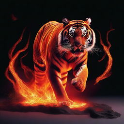 Generate an image of a Bengal tiger formed entirely from molten lava