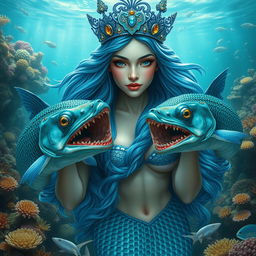 A breathtakingly realistic depiction of a majestic mermaid queen, showcasing her beautiful features