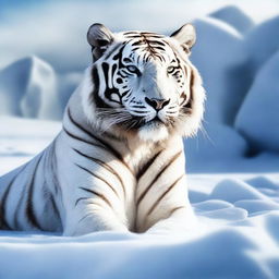 Generate an image of a stunning white tiger, its body crafted from brilliant, pristine ice