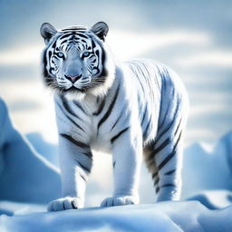 Generate an image of an icy white tiger