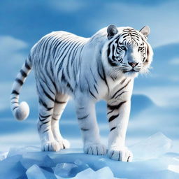 Generate an image of an icy white tiger