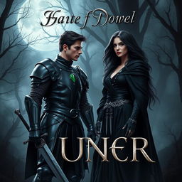 A striking novel cover depicting two characters standing amidst an eerie, misty forest
