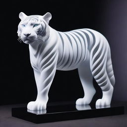 Generate an image of an ethereal white tiger, its form meticulously sculpted from dazzling clear crystal