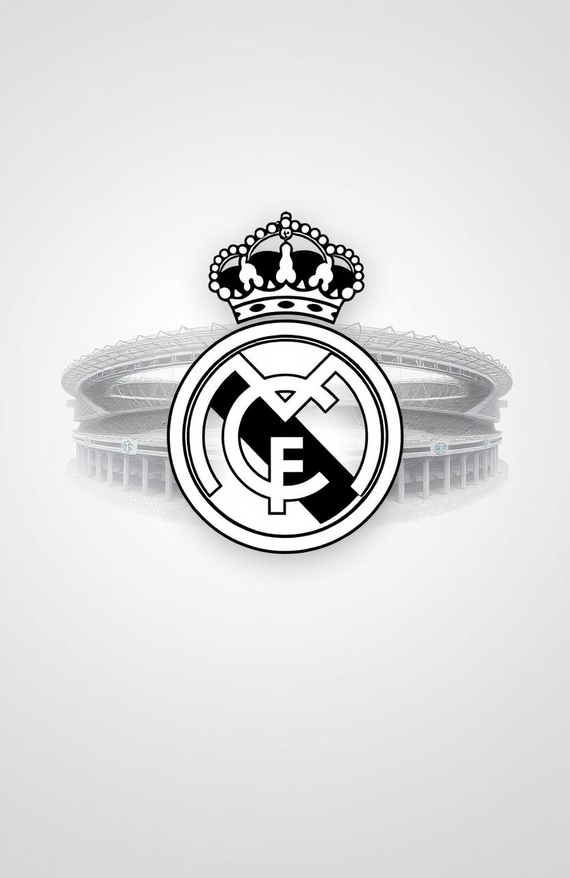 A beautiful gradient background transitioning from white to gray, featuring the Real Madrid logo prominently in the center