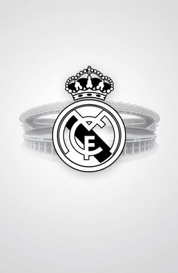 A beautiful gradient background transitioning from white to gray, featuring the Real Madrid logo prominently in the center