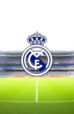 A beautiful gradient background transitioning from white to gray, featuring the Real Madrid logo prominently in the center