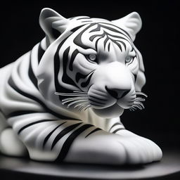 Generate an image of an ethereal white tiger, its form meticulously sculpted from dazzling clear crystal