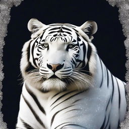 Generate an image of a regal white tiger, made entirely from glittering diamonds