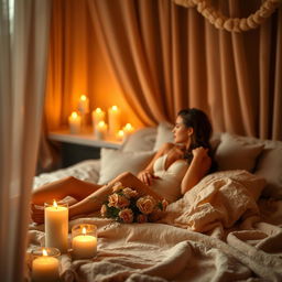 An aesthetically pleasing scene featuring an elegant and sensual setting, with soft lighting and inviting textures